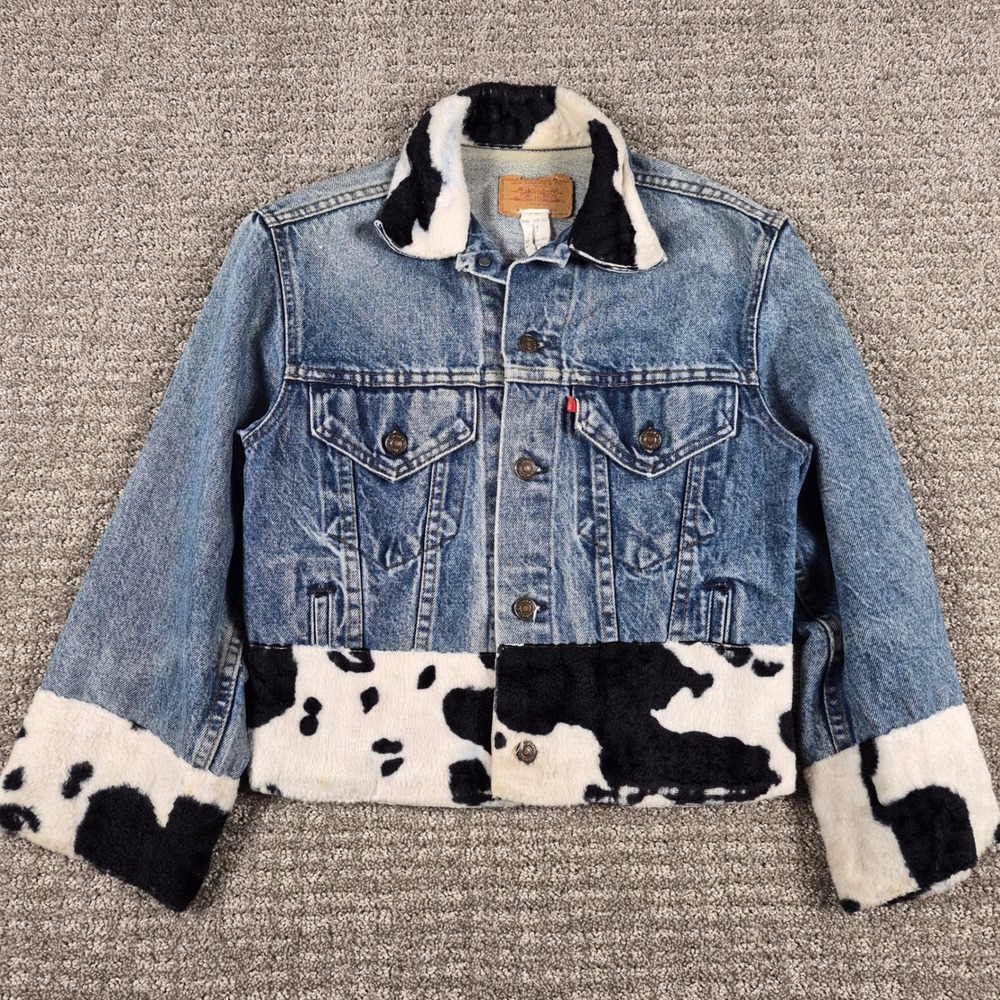 Vintage Levis Jacket Womens M Denim Trucker 70506 Upcycled Silk Cow Hair USA